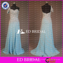 ED Bridal Luxury Fancy Beaded Crystal One Shoulder A Line Zipper Bleu ciel Long Robe de soirée Chine